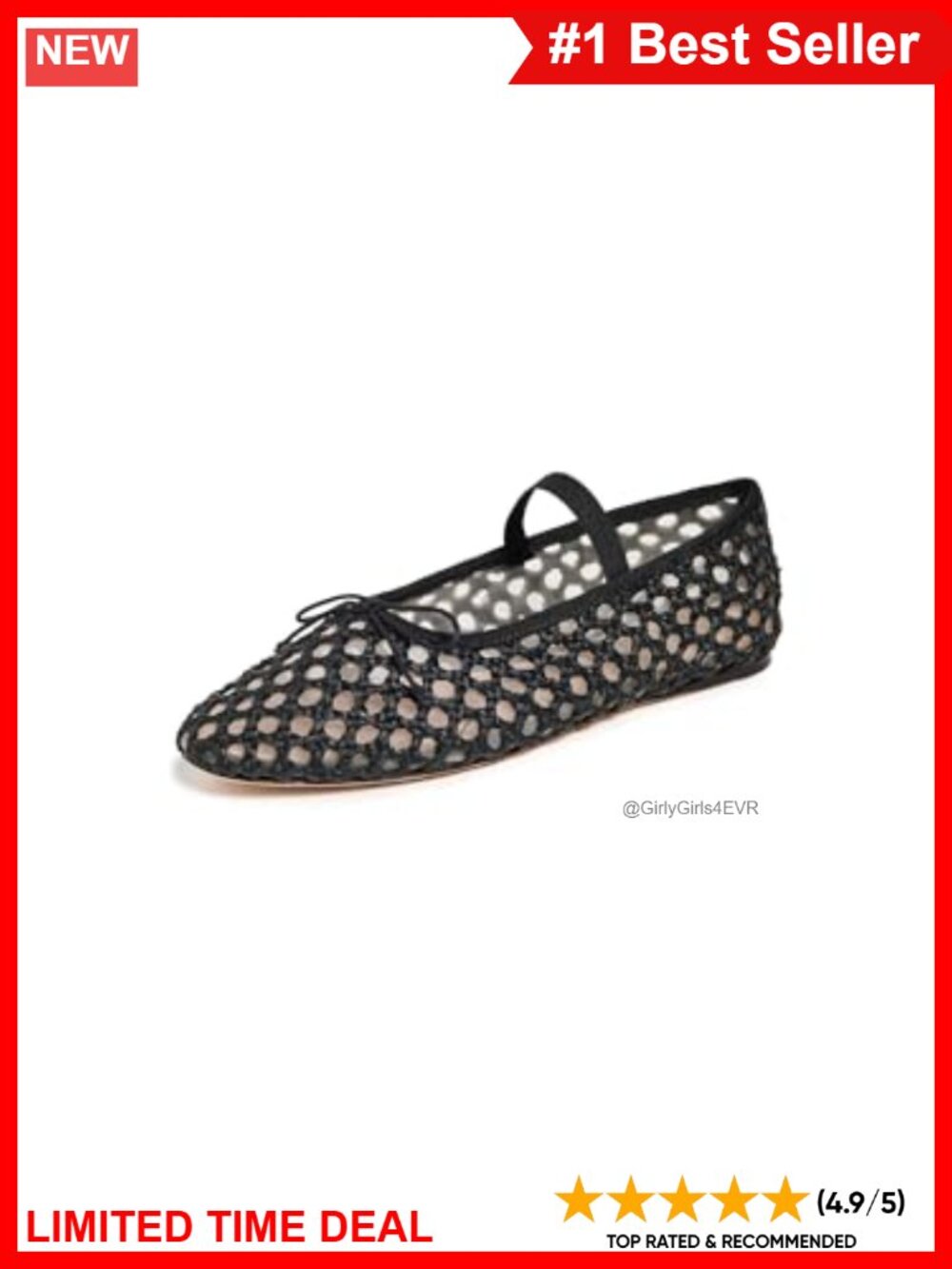 Soft Ballet Flats with Elastic Strap & Grosgrain Trim